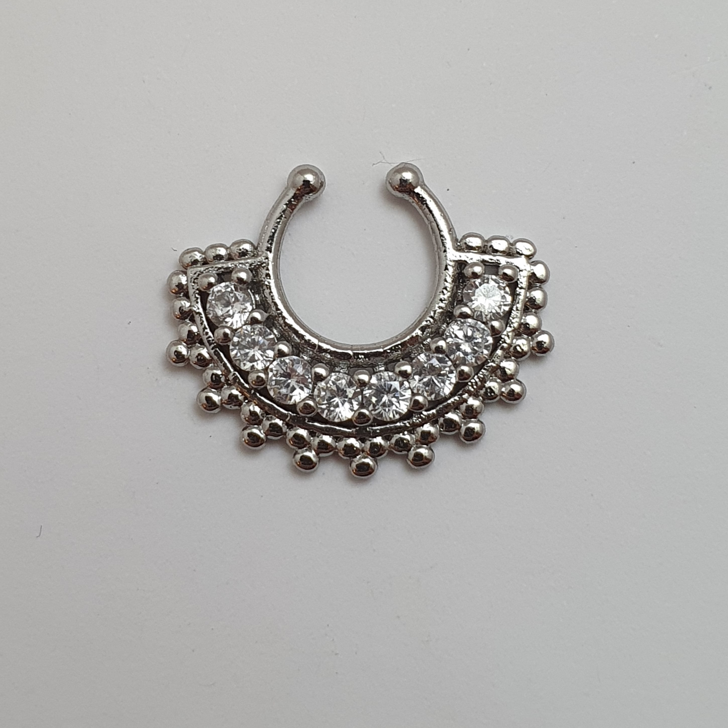 Fake Septum Large Half Flower with Crystal Inlay