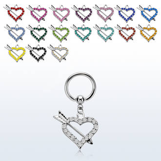 Hanging Heart & Arrow BCR 1.6mm(14g) - White Crystal Only