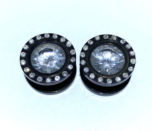 Gloss Black PVD Plug with Diamante Inlay and Crystal Centre (Threaded)
