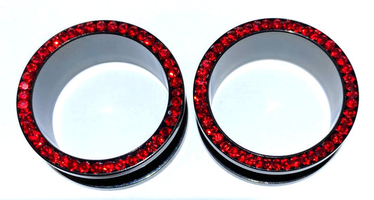 Gloss Black PVD Tunnel with Red Diamante Inlay (Threaded)