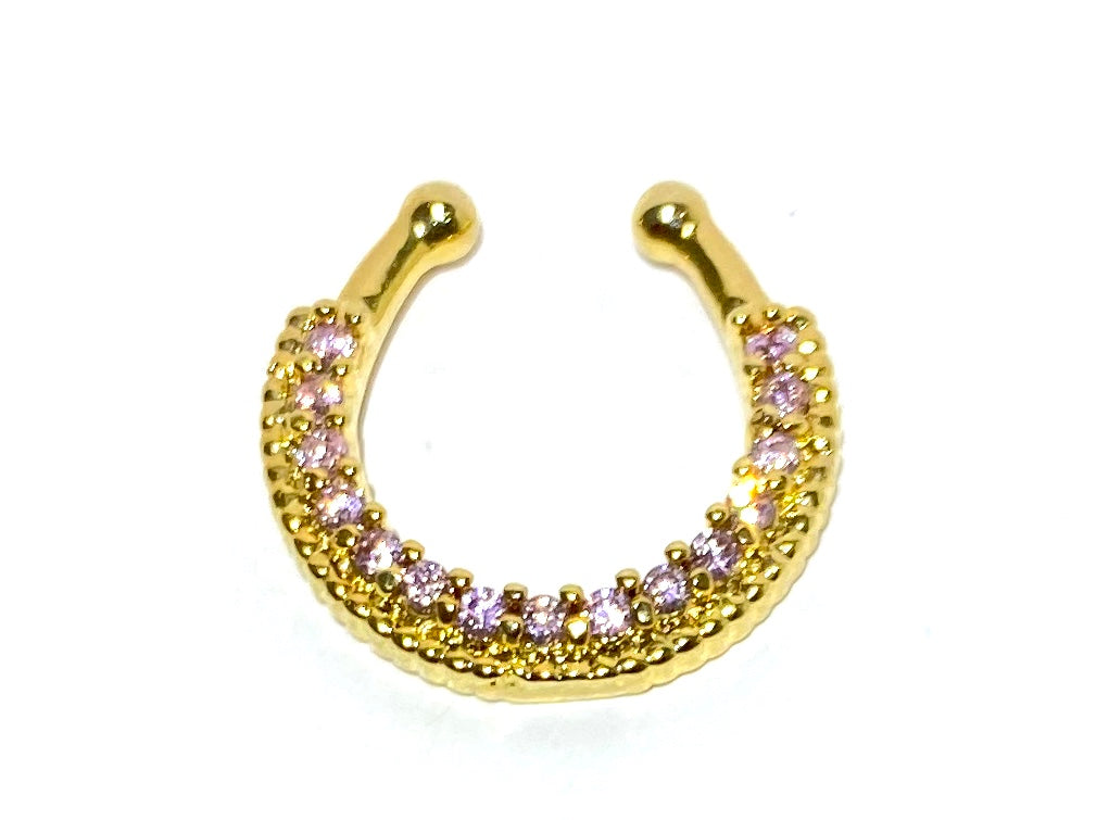 Gold Fake Septum Ring with Crystal Inlay
