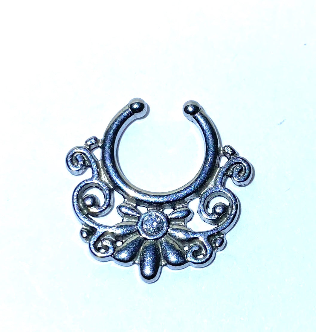 Flower Lace Fake Septum Ring with Diamante Centre