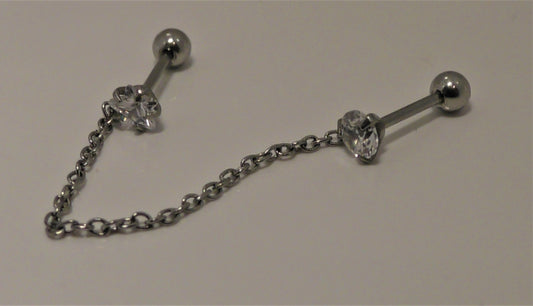 Double Nostril Chain Crystal studs 1mm(18g)
