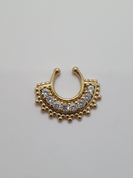Fake Septum Large Half Flower with Crystal Inlay