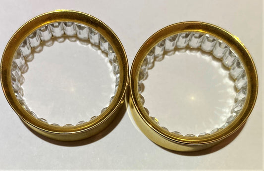 Gold PVD Double flared Tunnel with crystal inlay