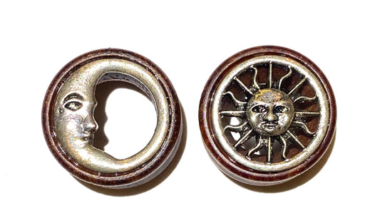 Wooden Silver Moon and Sun Plug (Flared)