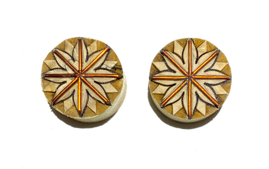 Crocodile Wood Plug With Copper Inlay and  Engraved Flower Details