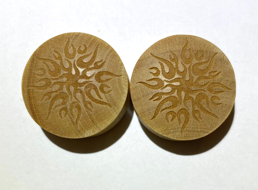 Red Oak Plugs with Flame Flower Engraving (Slightly Flared)