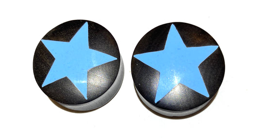 Sono Wood Plug with Pastel Blue Star Centre (Flared)