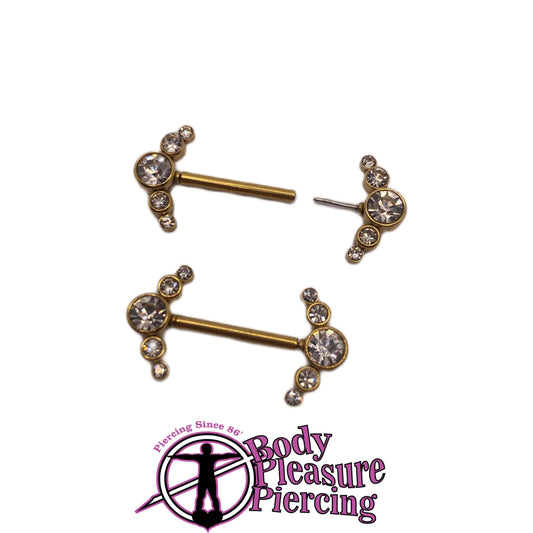 Gold Jewelled Threadless Nipple Bar