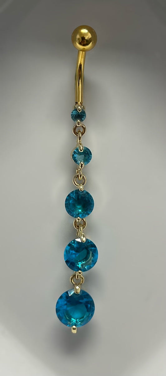 Gold Blue Crystal Hanging Navel Bar