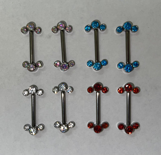 Threadless Tri-jewel Nipple Bar