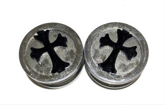 Surgical Steel plug with Black Celtic cross (threaded)