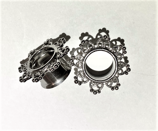 Silver Floral Plug with threaded back