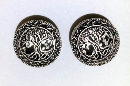 Celtic styled Tree of life steel plug with diamanté details
