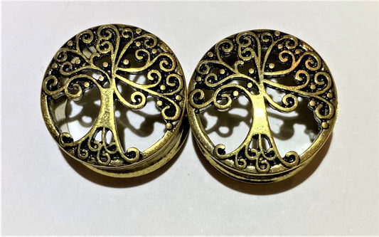 Brass Tree of life plug with hollow details (flared)